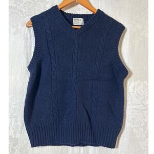 Vintage Montgomery Ward Sweater Vest Navy Blue Wool Blend Cable Knit READ